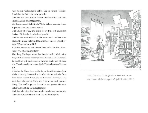 Buchcover und Innenansicht für das Buch: 'Oma', schreit der Frieder, 'ich hab meine Lehrerin lieber!'