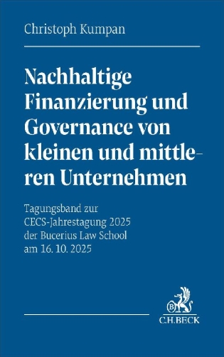 Buchcover und Innenansicht für das Buch: Nachhaltige Finanzierung und Governance von kleinen und mittleren Unternehmen