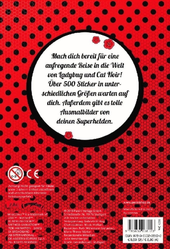 Buchcover und Innenansicht für das Buch: Miraculous: Superstarker Sticker- und Malspaß