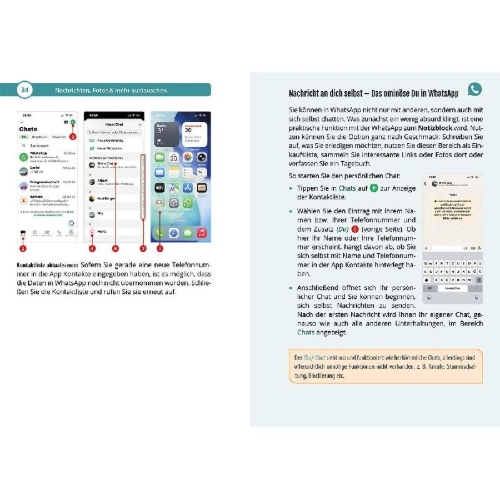 Buchcover und Innenansicht für das Buch: WhatsApp wirklich einfach erklärt - Die verständliche Anleitung für Ihr iPhone