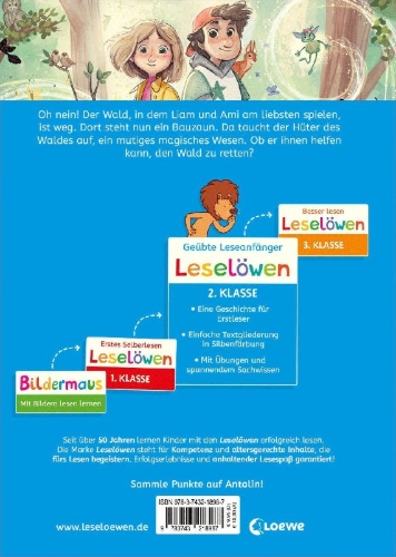 Buchcover und Innenansicht für das Buch: Leselöwen 2. Klasse - Zwei Freunde und der Hüter des Waldes