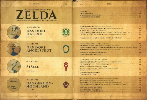 Buchcover und Innenansicht für das Buch: Die legendäre Küche von Zelda - Magische Rezepte inspiriert von der Videogame-Saga