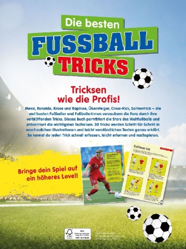 Buchcover und Innenansicht für das Buch: Die besten Fußballtricks  I Fussball Buch für Kinder ab 7 Jahren