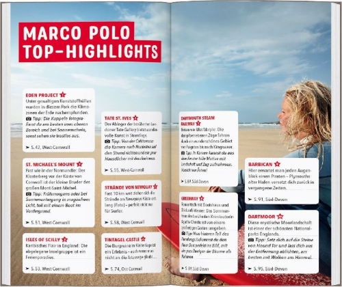 Buchcover und Innenansicht für das Buch: MARCO POLO Reiseführer Cornwall & Devon