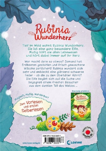 Buchcover und Innenansicht für das Buch: Rubinia Wunderherz, die mutige Waldelfe (Band 2) - Das Geheimnis der schwarzen Feder