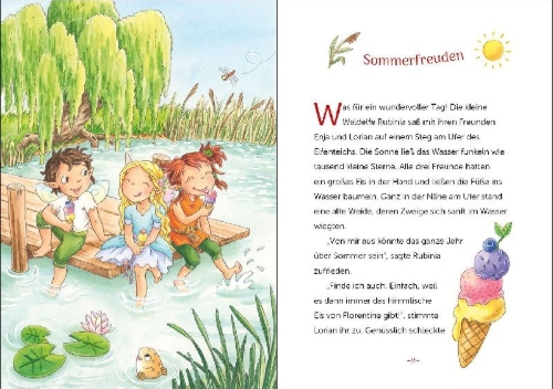 Buchcover und Innenansicht für das Buch: Rubinia Wunderherz, die mutige Waldelfe (Band 5) - Der geheimnisvolle Eiszauber