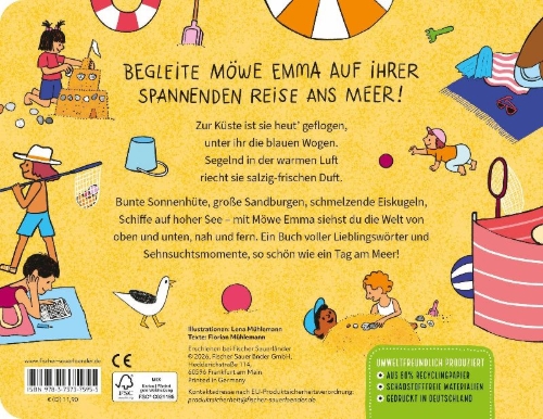 Buchcover und Innenansicht für das Buch: Möwe Emma im Gewimmel: Am Meer