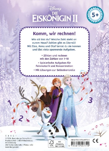 Buchcover und Innenansicht für das Buch: Disney Die Eiskönigin 2 - Mein Vorschulblock: Zählen und Rechnen