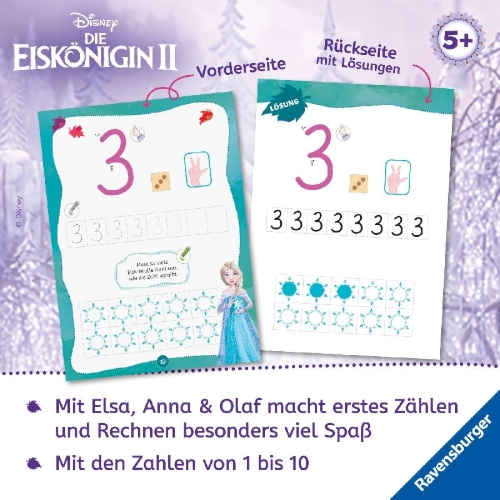 Buchcover und Innenansicht für das Buch: Disney Die Eiskönigin 2 - Mein Vorschulblock: Zählen und Rechnen