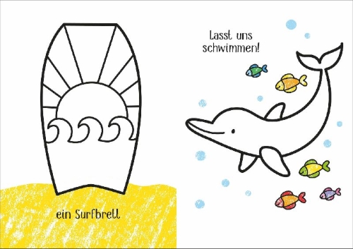 Buchcover und Innenansicht für das Buch: Kleine Kreativ-Werkstatt - Ganz einfach ausmalen: Am Strand
