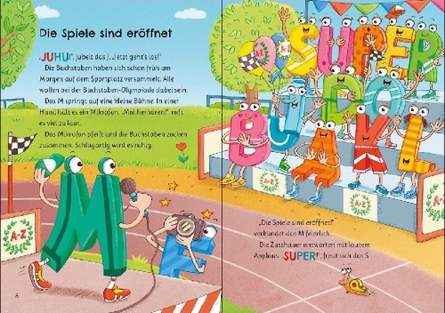 Buchcover und Innenansicht für das Buch: Leselöwen ABC-Geschichten - Alle Buchstaben, fertig, los!