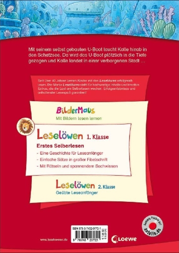 Buchcover und Innenansicht für das Buch: Leselöwen 1. Klasse - Die verborgene Unterwasser-Stadt