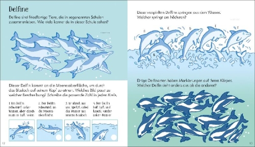 Buchcover und Innenansicht für das Buch: Gilpin, R: Mein erstes Spiel-, Mal- und Ratebuch: Im Meer