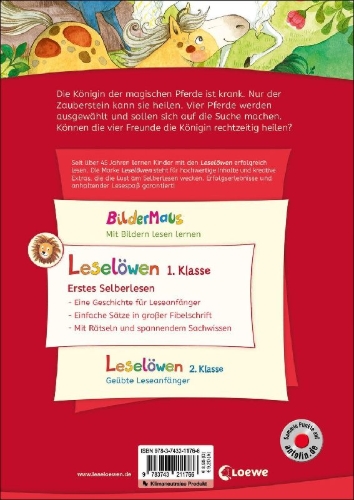 Buchcover und Innenansicht für das Buch: Leselöwen 1. Klasse - Die Insel der magischen Pferde