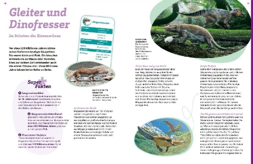 Buchcover und Innenansicht für das Buch: WAS IST WAS Säugetiere der Urzeit. Von Flughörnchen bis Mammut