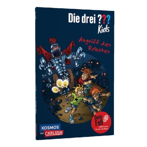 Buchcover und Innenansicht für das Buch: Die drei ??? Kids Dein Fall: Angriff der Roboter