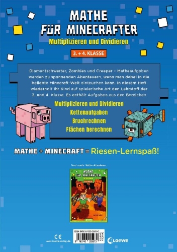 Buchcover und Innenansicht für das Buch: Math for Minecrafters: Adventures in Multiplication and Division