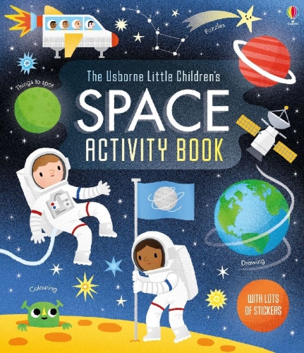Buchcover und Innenansicht für das Buch: The Usborne Little Children's Space Activity Book