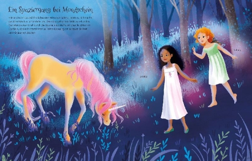 Buchcover und Innenansicht für das Buch: Mein Anziehpuppen-Stickerbuch: Prinzessinnen im Einhornland