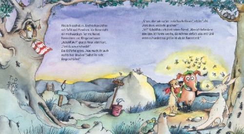 Buchcover und Innenansicht für das Buch: Tafiti und der geheimnisvolle Kuschelkissendieb