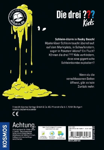 Buchcover und Innenansicht für das Buch: Die drei ??? Kids, Das schleimigste Buch aller Zeiten