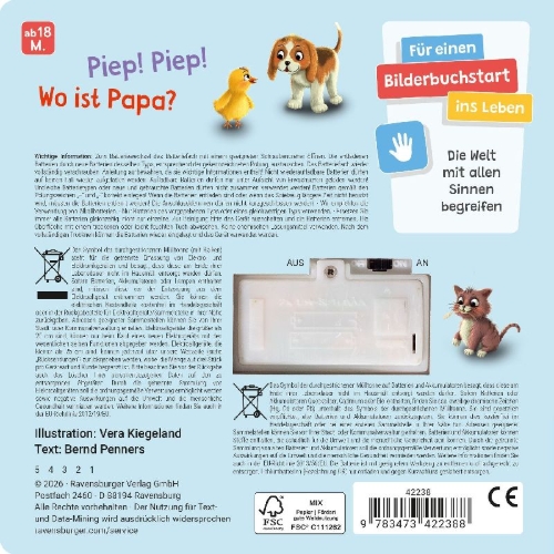 Buchcover und Innenansicht für das Buch: Hör mal hin - Piep! Piep! Bist du mein Papa?