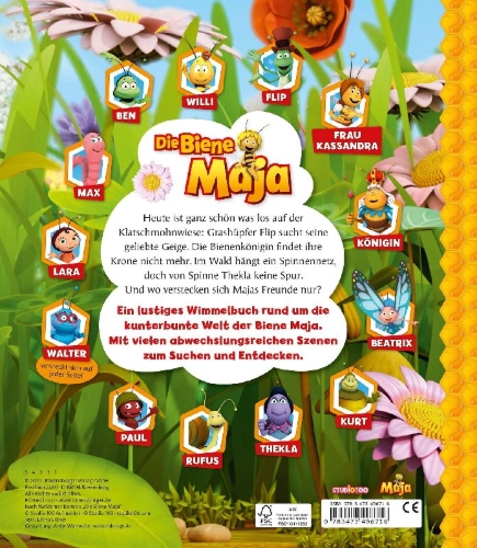 Buchcover und Innenansicht für das Buch: Die Biene Maja: Mein wimmeliger Suchspaß