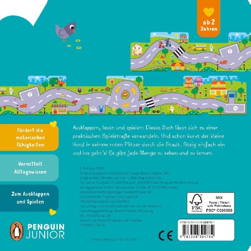 Buchcover und Innenansicht für das Buch: Mein erstes Spielstraßen-Buch - Mit dem Auto durch die Stadt