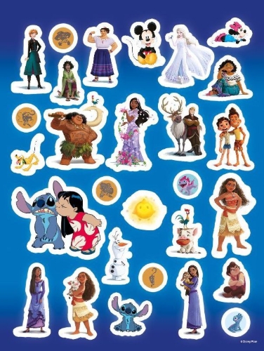 Buchcover und Innenansicht für das Buch: Disney Best of: Der große Glow-in-the-Dark-Stickerspaß: Stickern - Rätseln - Ausmalen