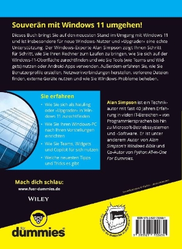 Buchcover und Innenansicht für das Buch: Windows 11 für Dummies