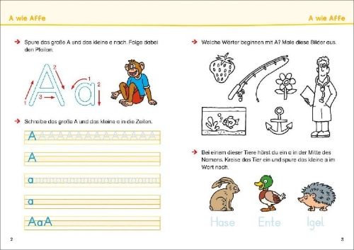 Buchcover und Innenansicht für das Buch: Buchstaben üben. Schulstart