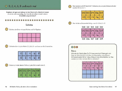 Buchcover und Innenansicht für das Buch: 50 Mathe-Tricks