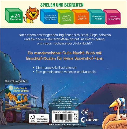 Buchcover und Innenansicht für das Buch: Gute Nacht, lieber Bauernhof!