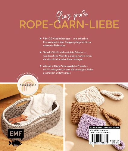 Buchcover und Innenansicht für das Buch: Häkeln mit Rope-Garn super easy - Das große Anleitungsbuch mit Projekten für dein Zuhause