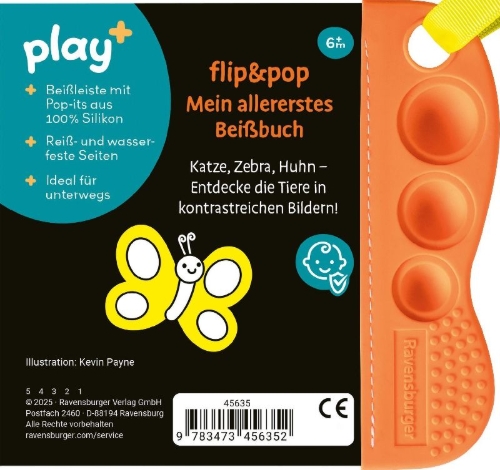 Buchcover und Innenansicht für das Buch: Play+ flip&pop Meine Tiere - ab 6 Monate
