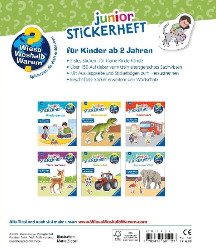 Buchcover und Innenansicht für das Buch: Wieso? Weshalb? Warum? junior Stickerheft - Bauernhof