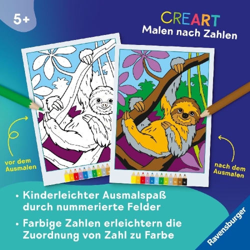 Buchcover und Innenansicht für das Buch: CreArt Malen nach Zahlen ab 5: Süße Tiere