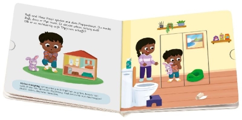 Buchcover und Innenansicht für das Buch: Play+ Mein erstes Schiebebuch Baden, waschen, Zähne putzen - ab 18 Monate