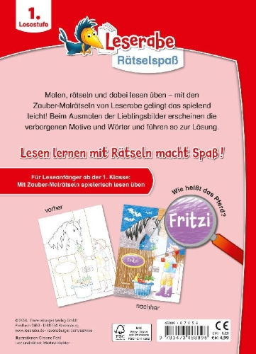 Buchcover und Innenansicht für das Buch: Leserabe Rätselspaß - Zauber-Malrätsel zum Lesenlernen: Pferde (1. Lesestufe)