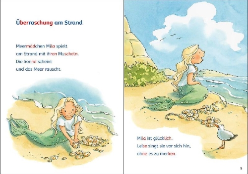 Buchcover und Innenansicht für das Buch: Leselöwen Lesetraining 1. Klasse - Das Geheimnis des Meermädchens