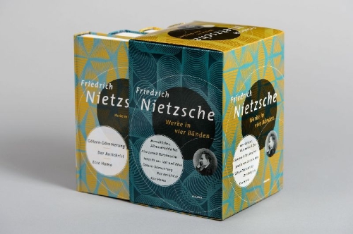 Buchcover und Innenansicht für das Buch: Friedrich Nietzsche, Werke in vier Bänden (Menschliches, Allzu Menschliches - Also sprach Zarathustra - Jenseits von Gut und Böse - Götzendämmerung/Der Antichrist/Ecce Homo) (4 Bände im Schuber)