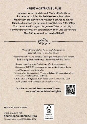 Buchcover und Innenansicht für das Buch: Kreuzworträtsel einfach clever. Nachhaltiger Kreuzworträtsel-Block