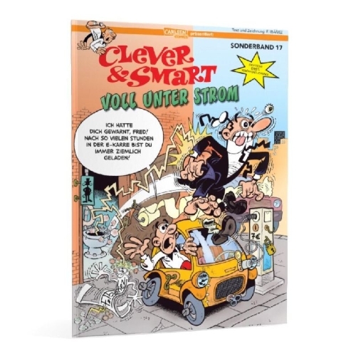 Buchcover und Innenansicht für das Buch: Mortadelo y Filemon: El coche eléctrico