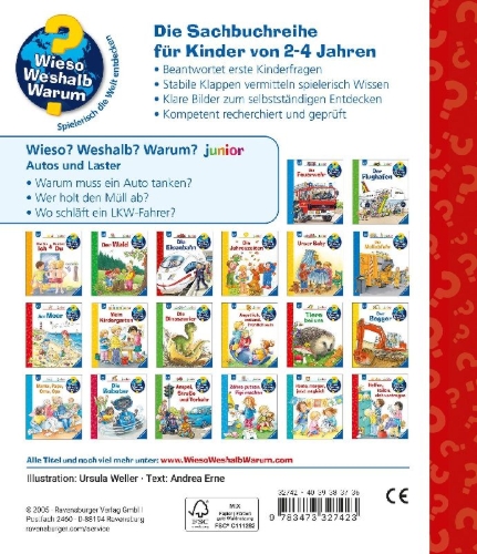 Buchcover und Innenansicht für das Buch: Wieso? Weshalb? Warum? junior, Band 11: Autos und Laster