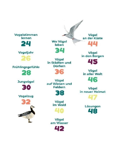 Buchcover und Innenansicht für das Buch: Birding - Entdecke die Wunderwelt der Vögel.