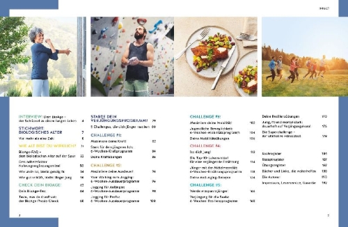 Buchcover und Innenansicht für das Buch: Die BioAge-Challenge: Dein Alter bestimmst du selbst!