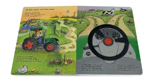 Buchcover und Innenansicht für das Buch: Benno Bibers großes Fahrzeug-Spielbuch. Traktor, Bagger, Feuerwehr, Polizei und noch viel mehr