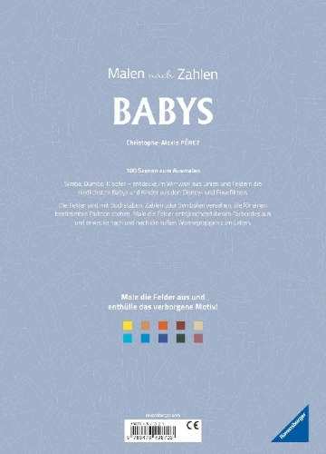 Buchcover und Innenansicht für das Buch: Coloriages mystères Disney - Babies