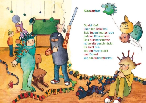 Buchcover und Innenansicht für das Buch: Leselöwen -  Die schönsten Silbengeschichten von Schulfreunden zum Lesenlernen