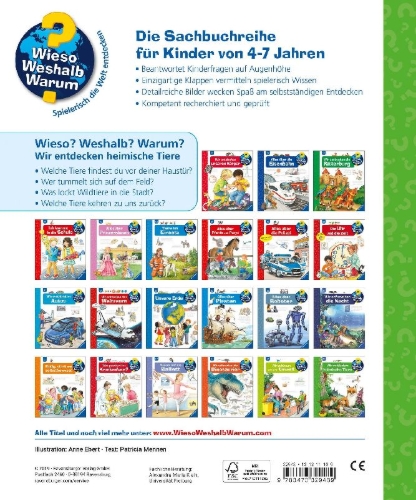 Buchcover und Innenansicht für das Buch: Wieso? Weshalb? Warum?, Band 71: Wir entdecken heimische Tiere